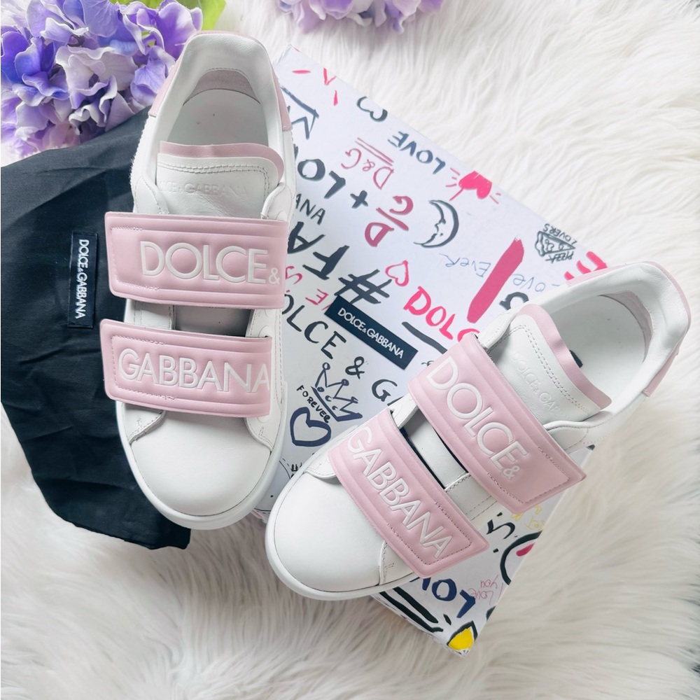Dolce & Gabbana Double Strap Calfskin Leather Sneakers